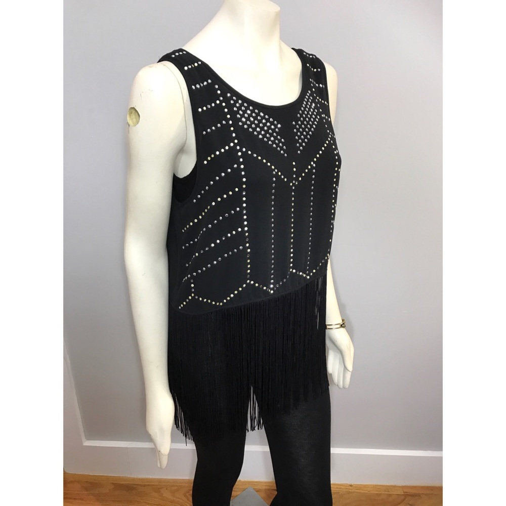 SOLD H&M Sleeveless Black Fringe Bedazzled Top - Picture 4 of 8